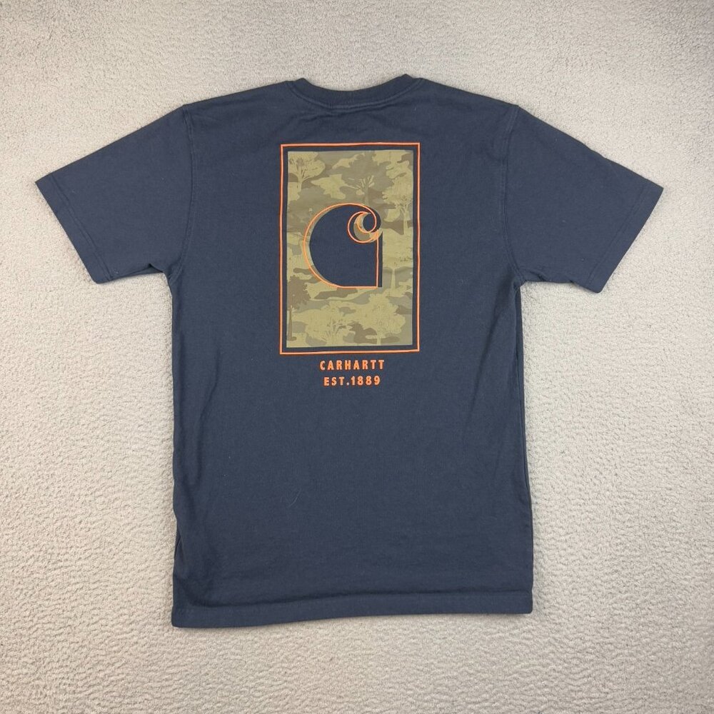 Carhartt Loose Fit Shirt Mens Small Pocket-T Short Sleeve Double Sided Navy Camo